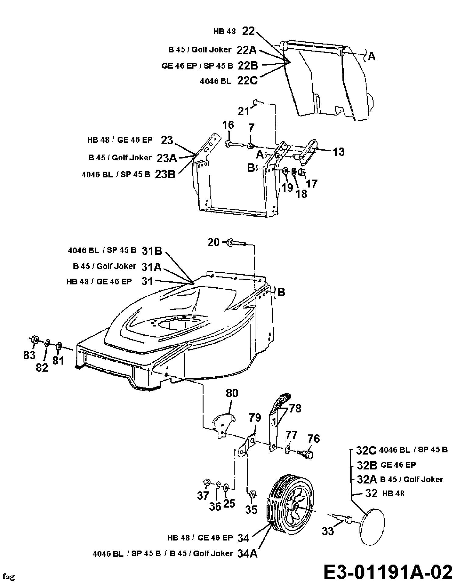 Ersatzteile MTD Benzin Rasenmäher ohne Antrieb GE 46 EP Typ 11A